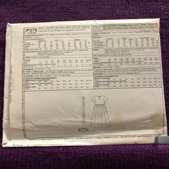 McCalls Sewing pattern375 dress Mom and daughter empire waist - Picture 3 of 6